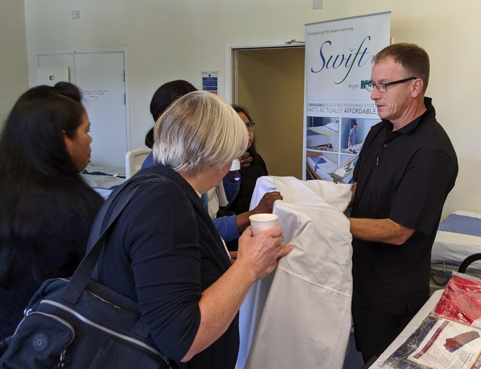 MIP_UK's tweet photo. We've enjoyed talking to everyone this morning at the East Sussex NHS Trust... Some fantastic MIP prizes are up for grabs, so come and have a go at our spinning wheel &amp; a chat about our SleepKnit Smartsheets &amp; Swift In-Situ repositioning system!

#mipuk #swift #sleepknit https://t.co/gY4YYCozUJ