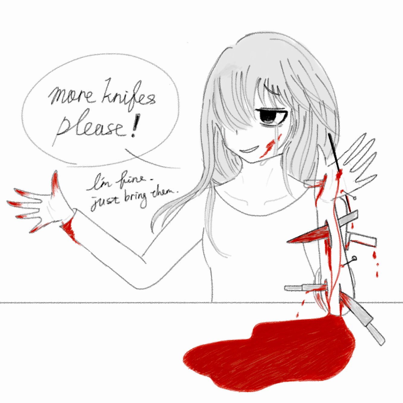 はるかかなたの君の空 あ すいませーん ナイフください あとテーブル拭いてもらえます Darkdrawing Saddrawing Bloodydrawing Blood Illustration イラスト 病み垢さんと繋がりたい 絵描きさんと繋がりたい 血 リスカ 私の絵柄が好みって はるかかなたの君の空 あ すいませーん ナイフください あとテーブル拭いてもらえます Darkdrawing Saddrawing Bloodydrawing Blood Illustration イラスト 病み垢さんと繋がりたい 絵描きさんと繋がりたい 血 リスカ 私の絵柄が好みって