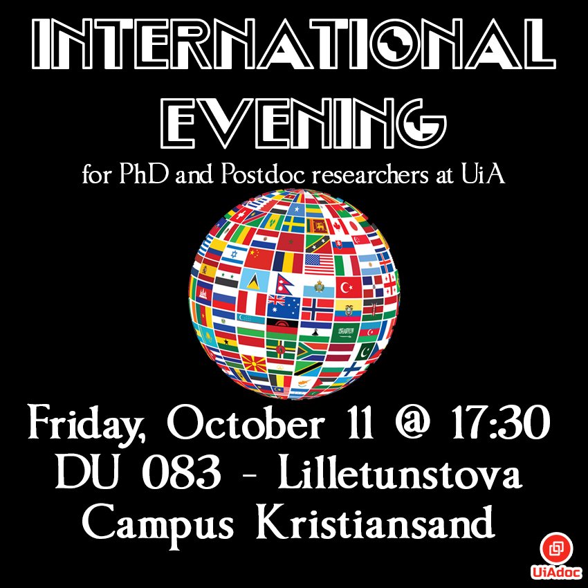 Reminder: This week is our International Evening events in both Grimstad (October 10) and Kristiansand (October 11)! Please remember to register: uiadoc.org/events