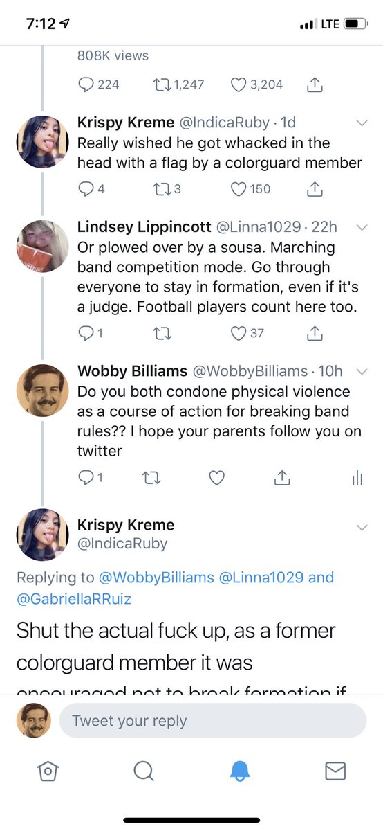 WobbyBilliams's tweet photo. @IndicaRuby @Linna1029 @GabriellaRRuiz there’s the proof of the condoning of violence. i’m going to report you to the authorities and the university. https://t.co/yTHnJfYRj3