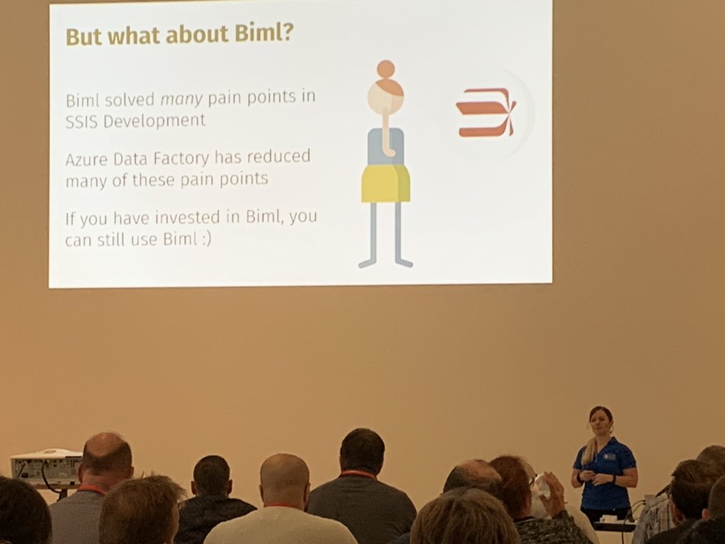 KarelMoijson's tweet photo. It’s out in the open 😉. “With Azure Data Factory, I don’t need BIML anymore” @cathrinew #dataMindsConnect https://t.co/ZgrkF1xCkA