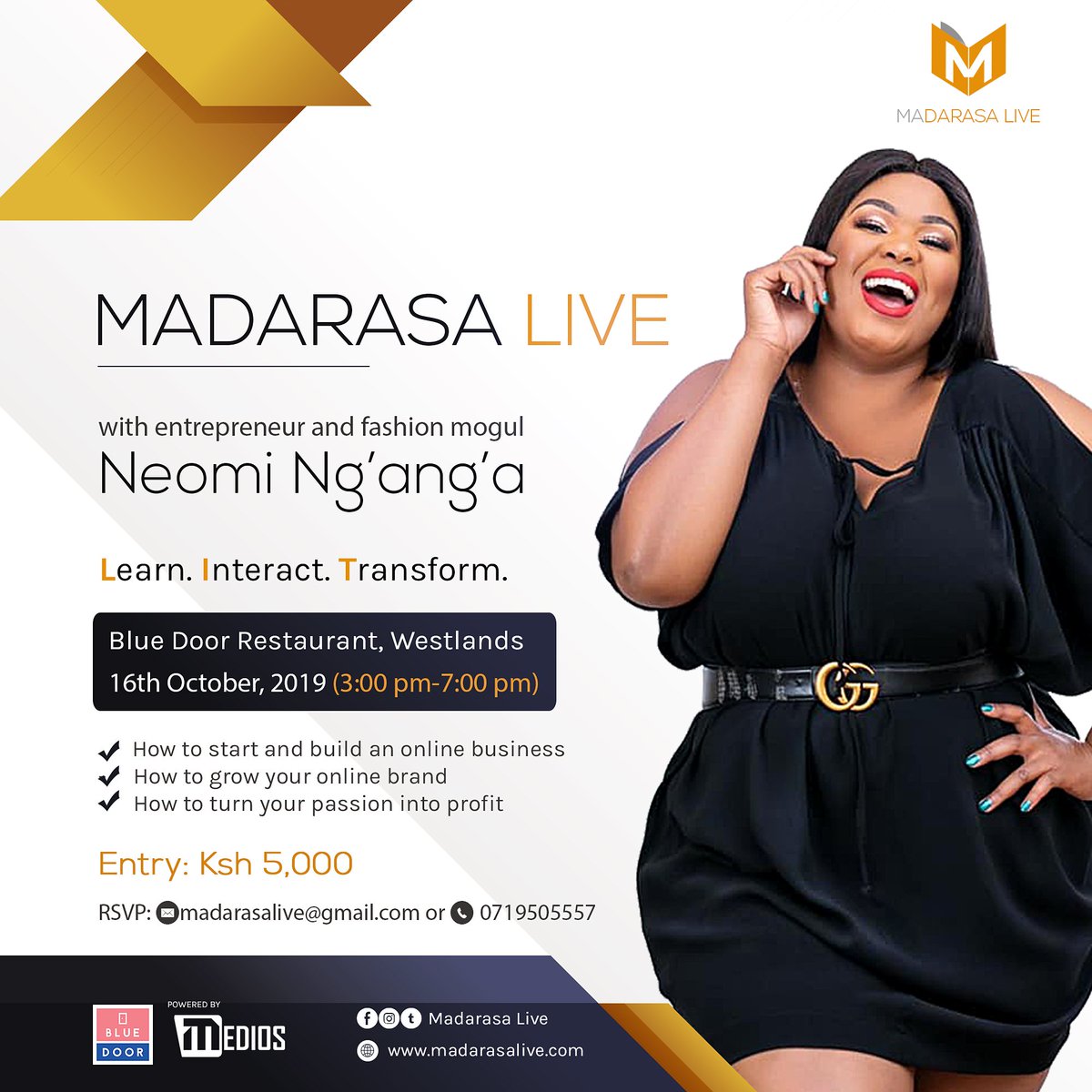 MadarasaLive's tweet photo. We're super excited to announce our debut #MadarasaLive event. @NeomiNganga lets us in on her acting and entrepreneurial journey. Sign up for her Darasa here: https://t.co/u37jyMZg74 https://t.co/KELkx3H9fH