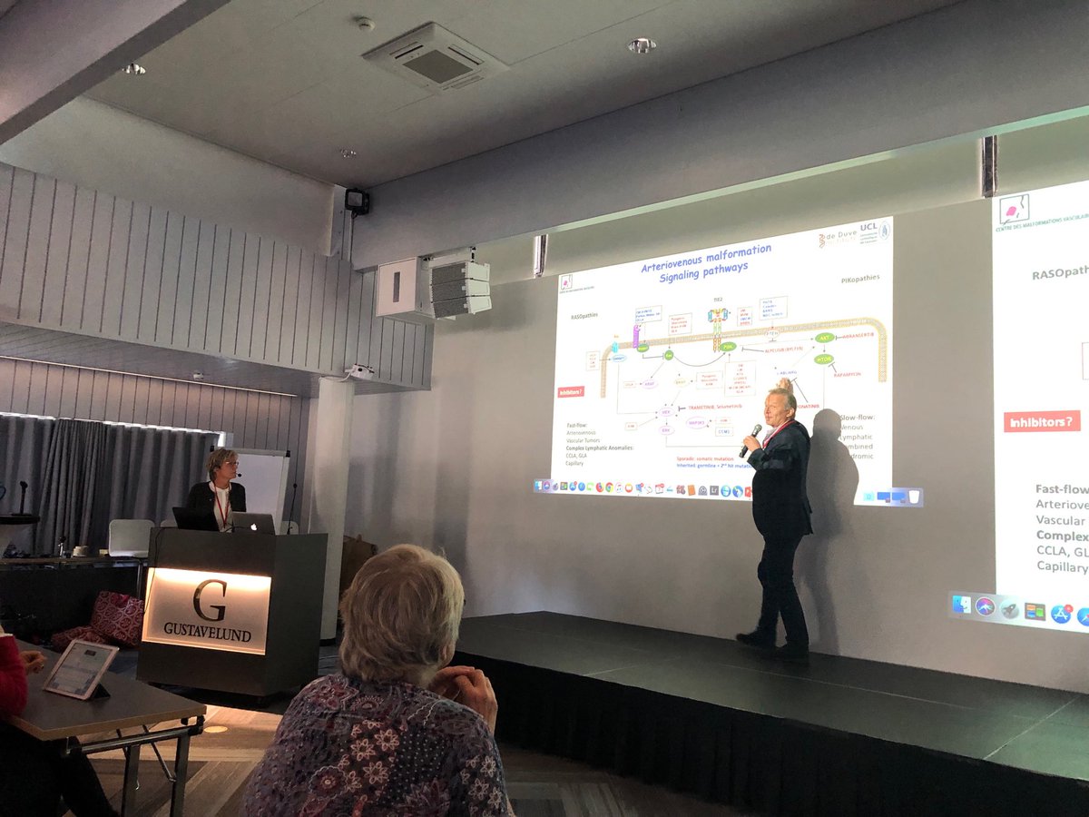 MiikkaVikkula's tweet photo. At the NSVA meeting, Profs L Boon and M Vikkula discuss the current molecular knowledge behind #vascular anomalies and #AVM s in particular. These are the most difficult to treat vascular anomalies; more knowledge is needed. Genetics enable theranostics for clinical trials. #dduv https://t.co/2vDTOsijeU