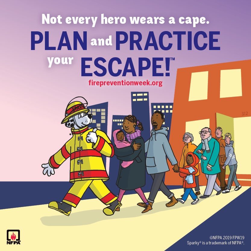 ParmaOHFire's tweet photo. This week is national fire prevention week.  We encourage everyone to take this week to focus on fire prevention throughout their daily lives.  Today’s focus is knowing how to get out of your home, office or anywhere in the event of a fire. https://t.co/wRPnbxnCxG