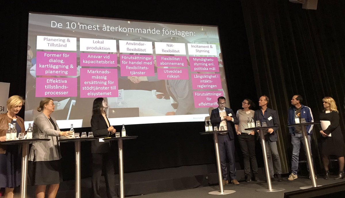 Paneldeltagarna sammanfattar förslagen. Incitament för lokal elproduktion och smarta samhällslösningar är viktigt! Alla ska (ju) ha el! #nätkapacitet