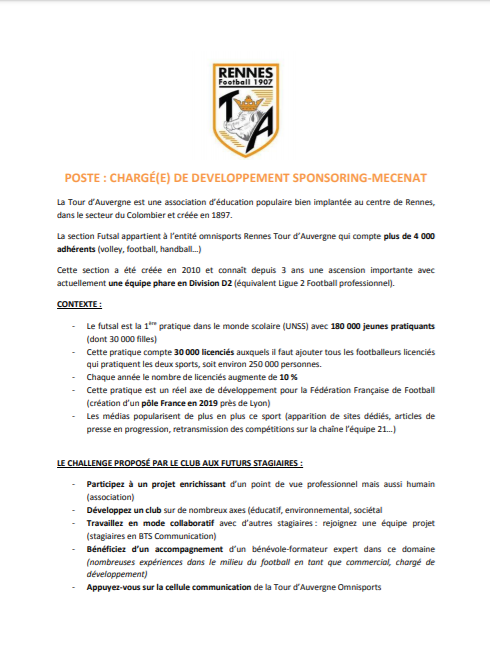 SeBF0urnier's tweet photo. Nous recherchons avec @BouteillerYann  un/e troisième coéquipier/e pour réaliser un stage commercial au sein de la Tour d'Auvergne Futsal à Rennes ! (BTS NDRC ou autres formations)

Ce stage sera coordonné par Louis-Jonathan GUYARD

N'hésitez pas à partager !

#stage #alternance https://t.co/s0wlYGPfSg