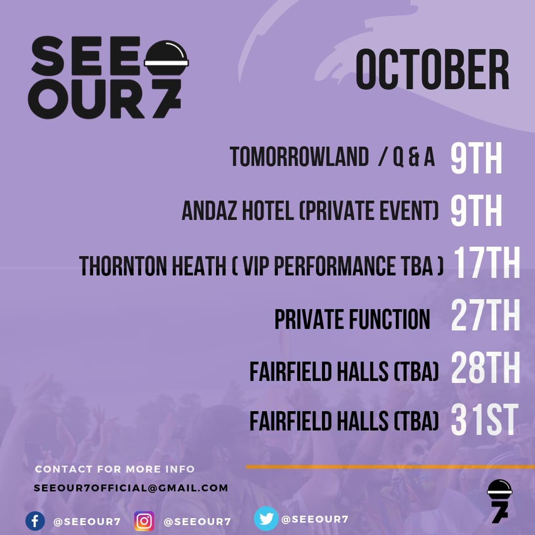 SeeOur7's tweet photo. @SeeOur7's upcoming shows this month, keep your eyes peeled for more info 👀 https://t.co/c3tKy6Xbqc