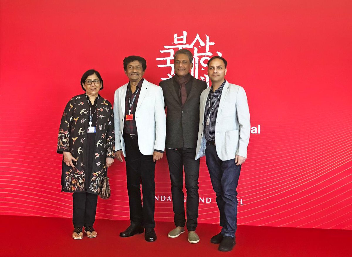 Director #GoutamGhose, Producer @itsamitagarwal, actor @_AdilHussain and costume designer Neelanjana Ghose at Busan International Film Festival during the world premiere of their film @raahgirthefilm. The film also stars @TillotamaShome and #NeerajKabi.