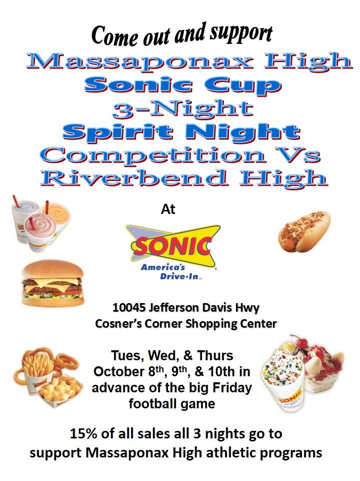 MassaponaxHS's tweet photo. GO TO SONIC TUESDAY, WEDNESDAY, &amp; THURSDAY! https://t.co/Nqr4JSZXlE