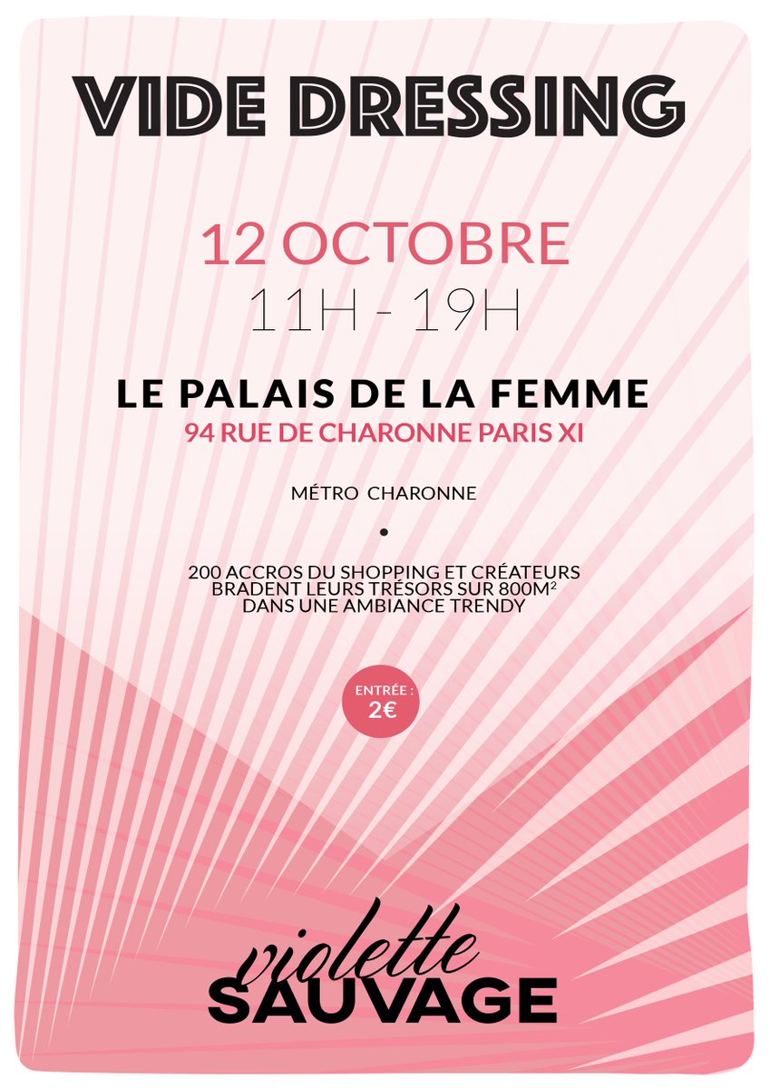 Envie de venir avant l'ouverture et avoir tout le vide dressing que pour vous!
30 invité(e)s (+1 accompagnateur) seront sélectionné(e)s pour venir en avant première dès 10h30.
Pour être peut-être sélectionné(e) il suffit de retweeter ce post
RDV ce samedi au Palais de la Femme 😉