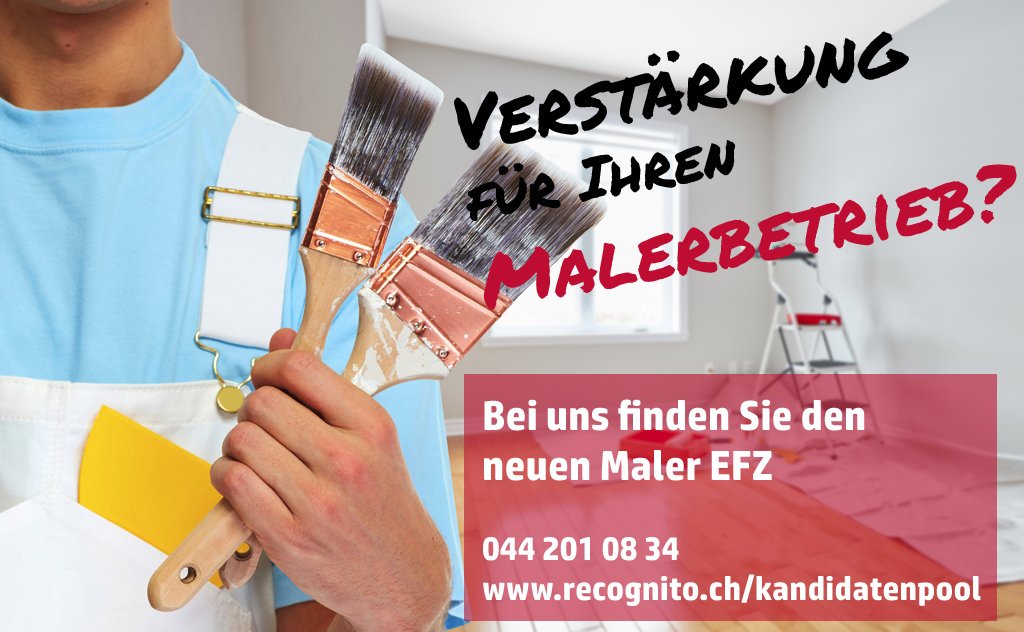 Ihr Malerbetrieb hat den Pinsel und die Farbe. Wir haben den Kundenmaler / Betriebsmaler 100% – D - Arbeitsregion: Kanton Zürich  recognito.ch/portfolio/male…