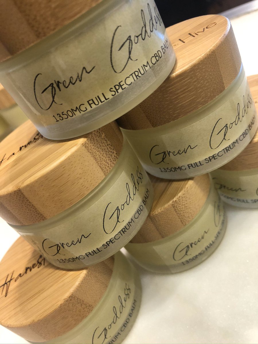 Harvest &amp; Hive™️ has all sorts of goodies for your mind and body. This is our Green Goddess deep pain relieving balm. Perfect for a relaxing neck massage or an alternative to pills for pain management. Wanna know if it works for you? Come in to our store and test it out! #CBD