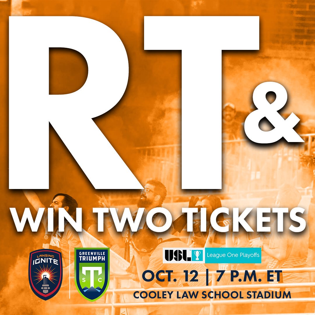 lansingignite's tweet image. Join us in @downtownlansing this Saturday!

Retweet this post for your chance to win TWO TICKETS to our @USLLeagueOne semifinal against @GVLTriumph! We'll select a winner on Thursday!