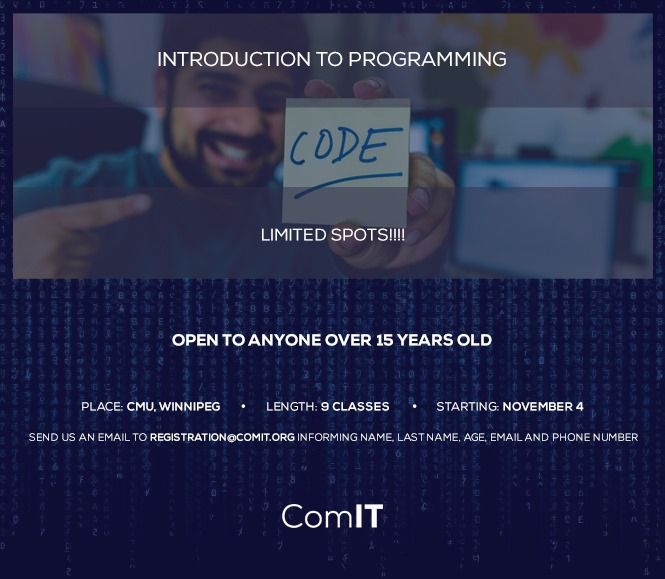 NewMediaMB's tweet image. ComIT.org has a great opportunity for anyone wanting to learn programming!
Get an introduction to UX design, HTML, CSS and JS.

This is an OPEN course, but spots are limited! buff.ly/2p4tZNn
#learncode #mbtech #freecodeclasses #techmb