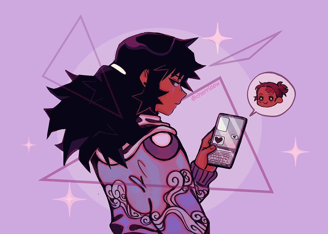 cherridew's tweet photo. tanjirou is undeterred by one worded replies 💜 #kimetsunoyaiba https://t.co/BGzdGqcHy9