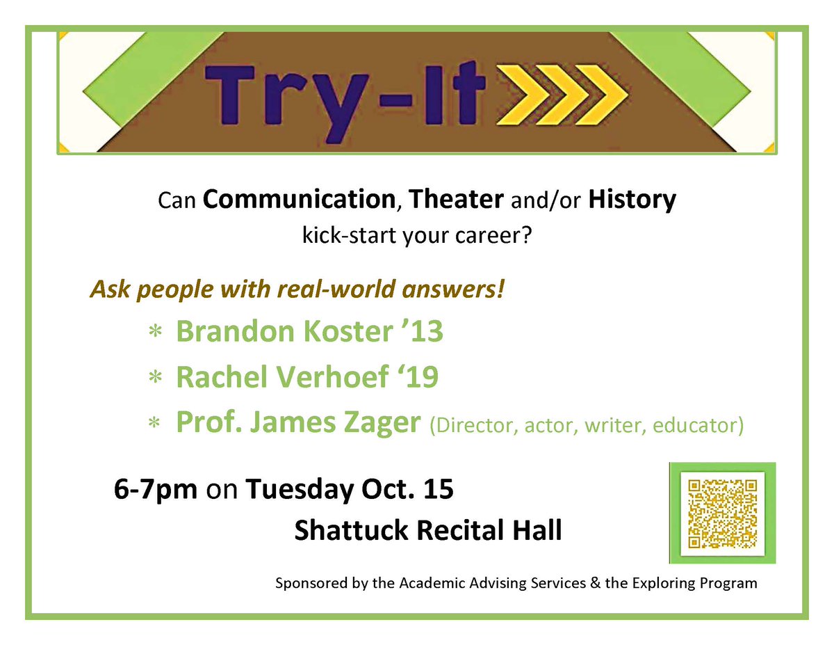 Join some alumni and faculty to talk about how academic fields of  Communication, Theatre and History can kick-start your career after CU on Tuesday, October 15th! #carrollu #CUExplore #FuturePio #PioSoc <a href="/CU_Advising/">CU AdvisingCenter</a>