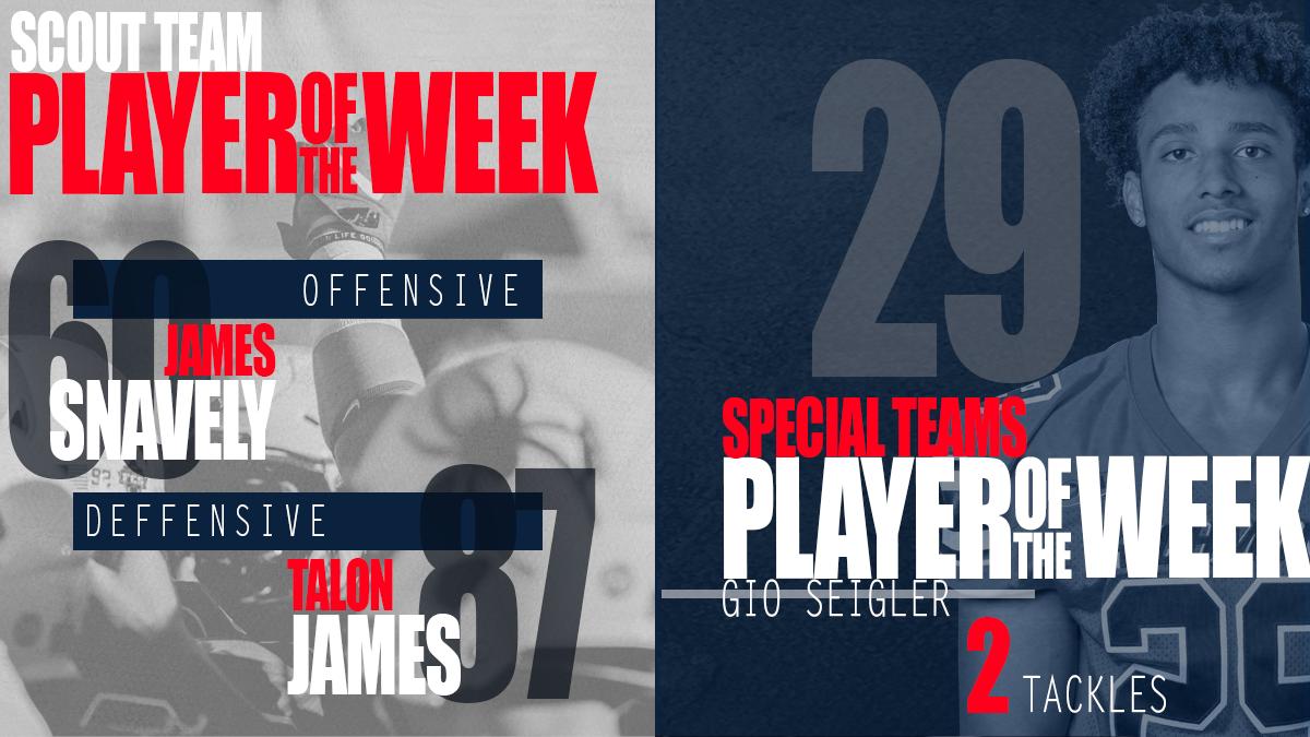 Congrats to our POTW from our win over Albany. Kobie Turner <a href="/beauenglish17/">Beau English</a> <a href="/Easymoneyg13/">Giovanni Seigler</a> <a href="/JamesSnavely/">James Snavely</a> and <a href="/TalonJames87/">Talon James</a> Great work men! #OneRichmond