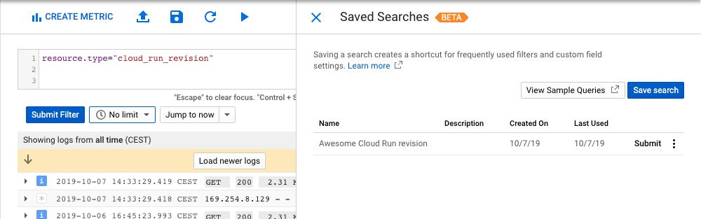 Gaelleacas's tweet image. Did you know that we can now save log searches in @GCPcloud #Stackdriver? Great!