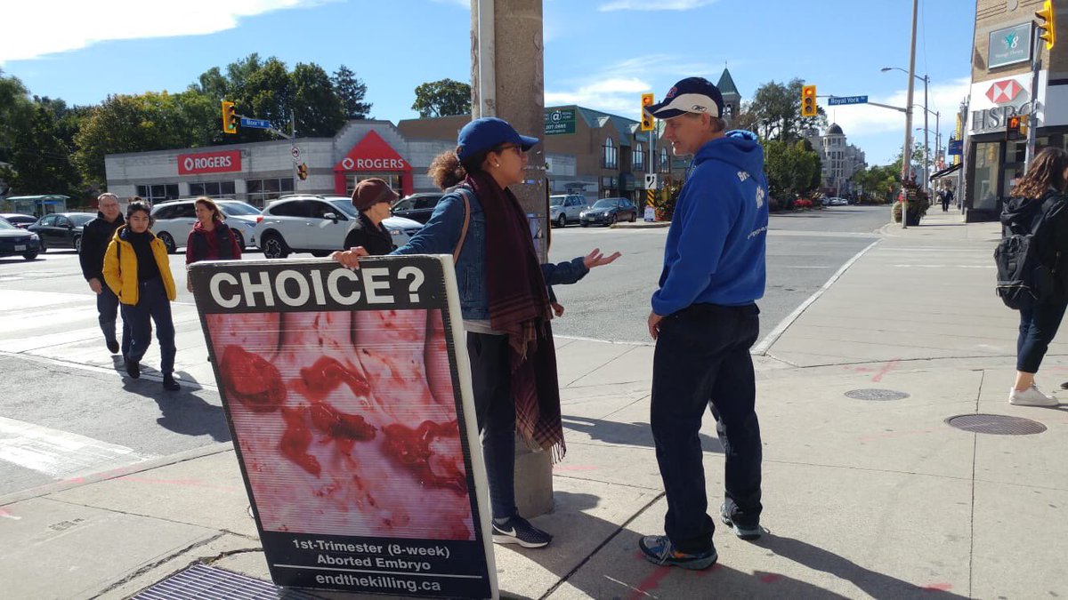 endthekillingTO's tweet photo. Bringing the truth about #abortion to #TheKingsway and engaging with people on the topic. “You may choose to look the other way, but you can never again say that you did not know.” William Wilberforce #prolife https://t.co/RiDUjGOcvR