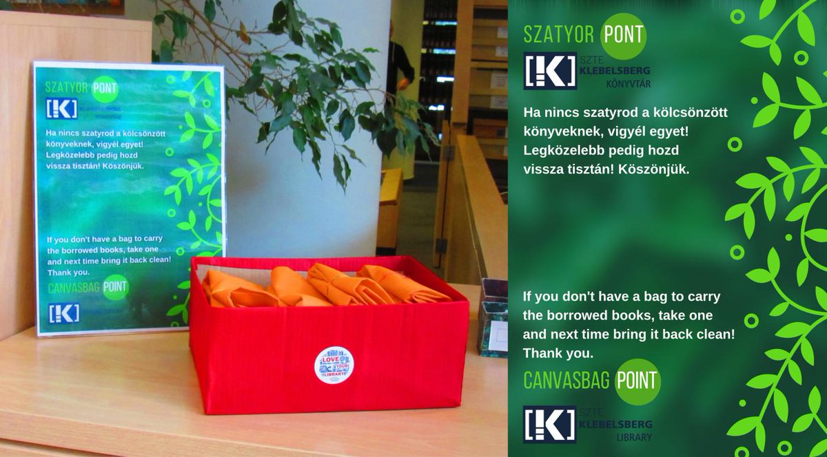 LibrarySzeged's tweet image. We have a #canvasbag point! If you borrowed too many books and don&apos;t have a bag to carry, take one and bring it back next time. Feel free to bring one if you have too many around the house. Right next to the loaning desk.
#loveyourlibrary #greenlibrary #librarylife #gogreen