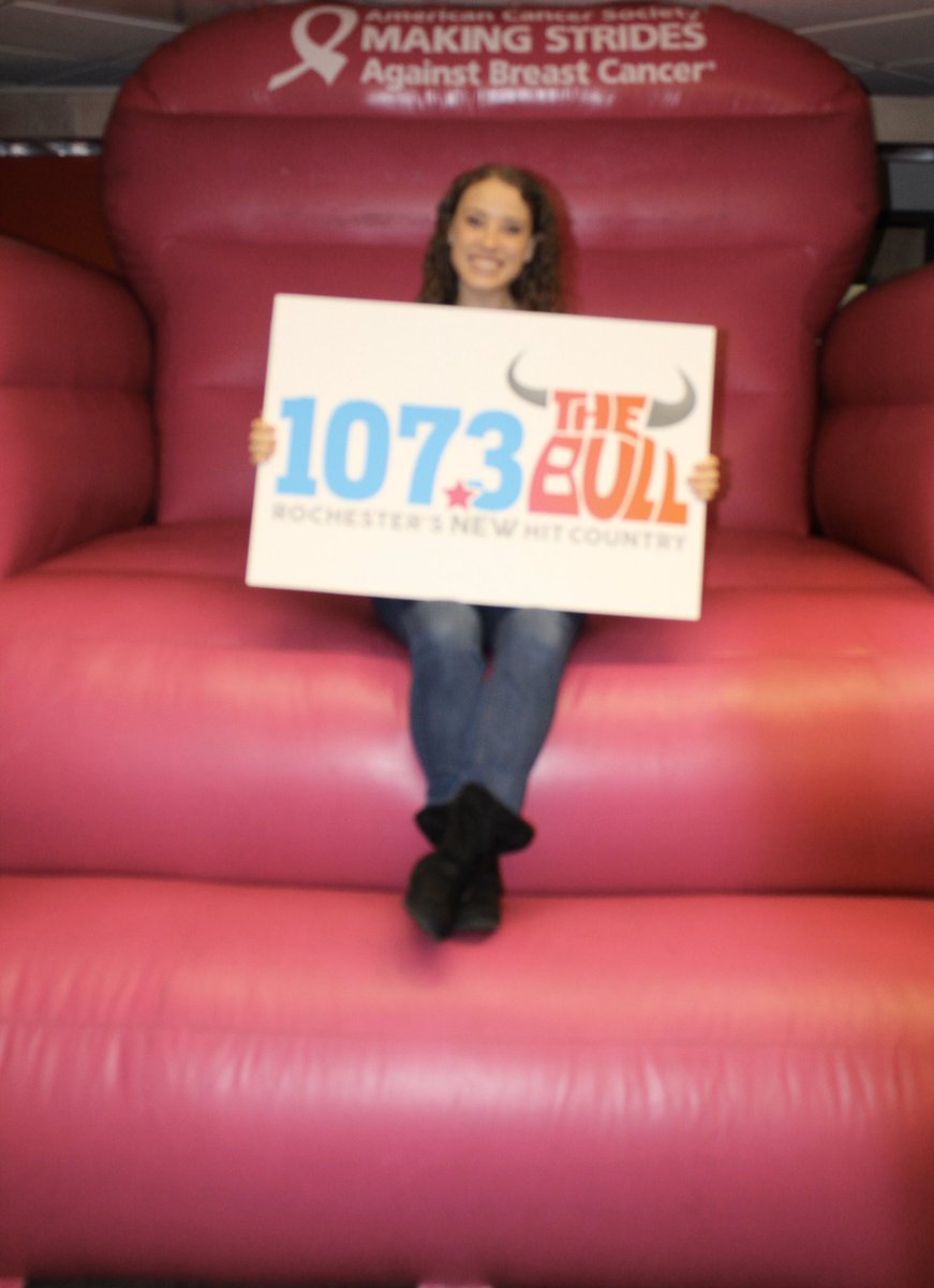 1073TheBull's tweet photo. October is Breast Cancer Awareness Month! @JulieD_ROC got to sit in the big pink chair to spread awareness! Don’t miss the @CancerNYNJ Making Strides Walk on October 20th! #MakingStridesROC https://t.co/Myw4MKoRJU