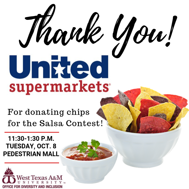 WT_OEC's tweet photo. Thank you to United Supermarket of Canyon for sponsoring tomorrow's salsa contest! Don't forget to come by the Pedestrian Mall from 11:30-1 Tuesday, Oct. 8 to try some great salsas! #IMATTER #IMATTERWT #HispanicHeritageMonth https://t.co/9ZsM0KXU9V
