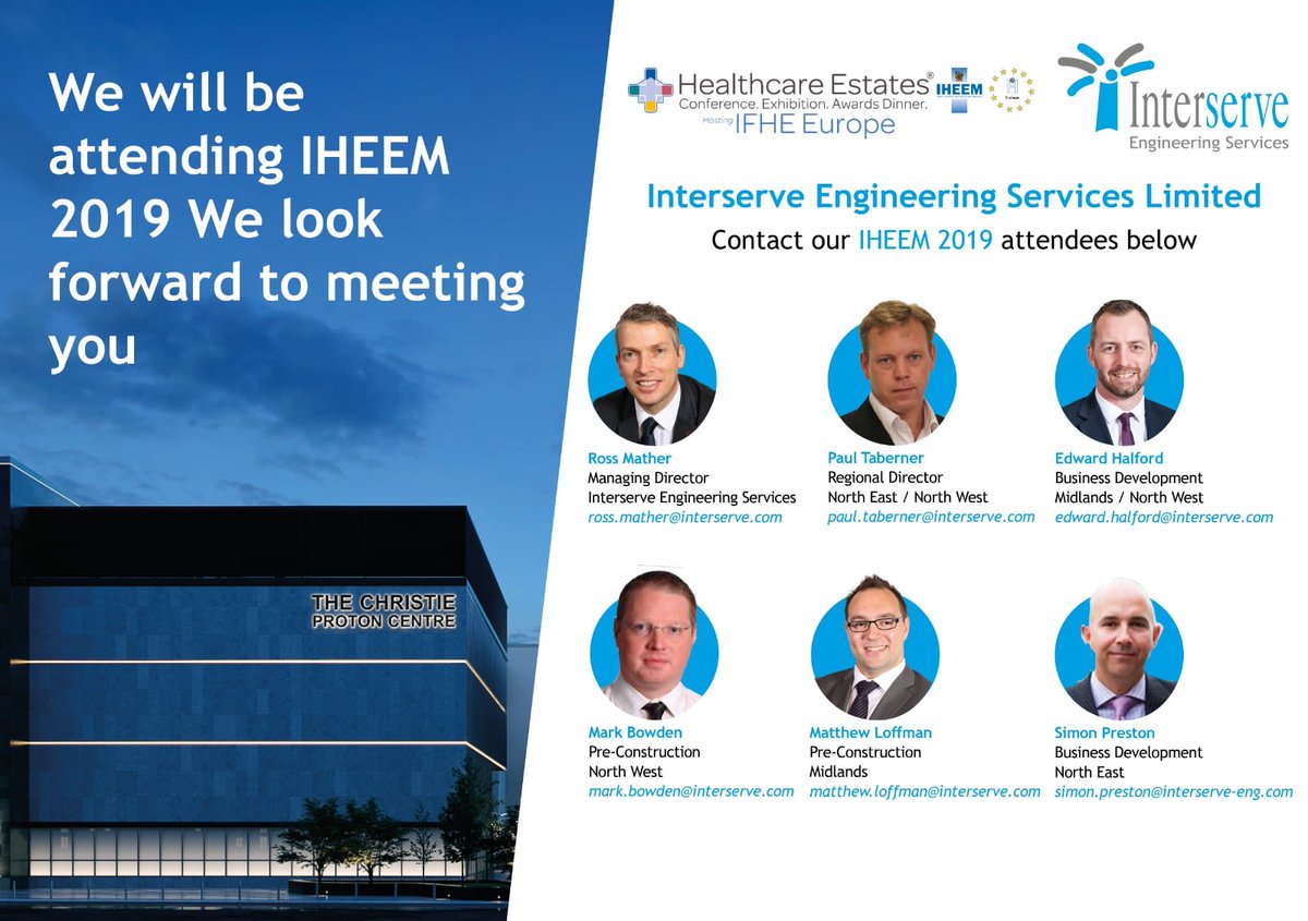 RossMather's tweet photo. Interserve Engineering Services are available to discuss opportunities @IHEEM #irvengineering 8th and 9th October - meet the engineering team. https://t.co/FCRtudBC45