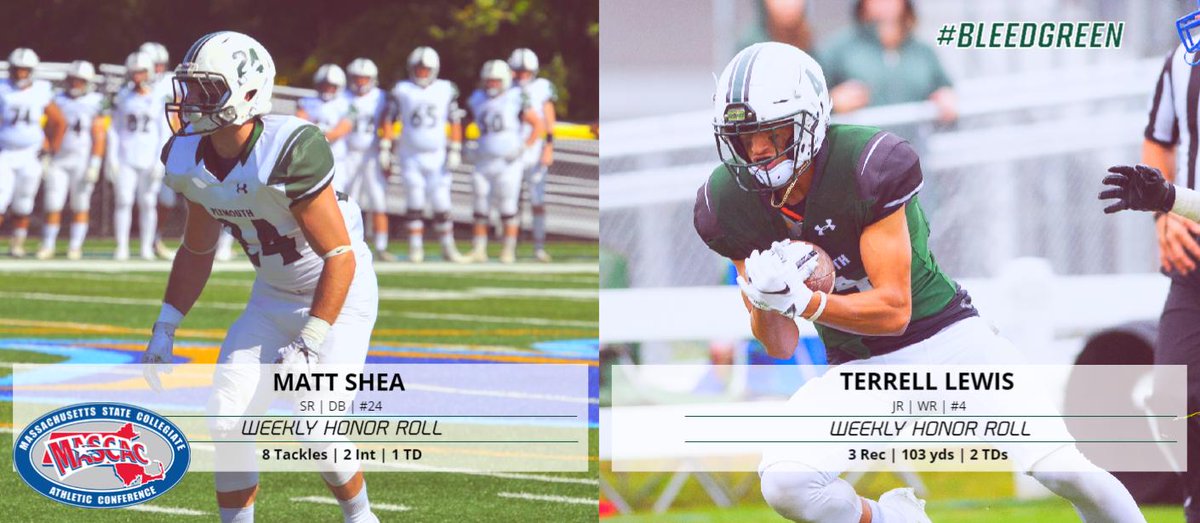 Shea, Lewis from <a href="/PSUPanthersFB/">Plymouth State FB</a> earn <a href="/mascacsports/">MASCAC</a> weekly honors
bit.ly/2VhKAJQ
#PantherPride #BleedGreen #d3fb