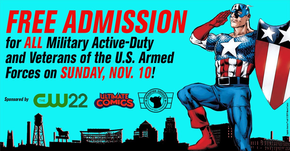 NC_Comicon's tweet photo. Happy to announce that in honor of Veteran's Day, #NCComicon is offering FREE ADMISSION to all Military Active-Duty and Veterans of the U.S. Armed Forces, Sunday November 10th! Sponsored by @thecw22 , @UltimateComics β, and #OperationSidekick.
https://t.co/qKBXxNjjWi https://t.co/VIhmIDsG7j