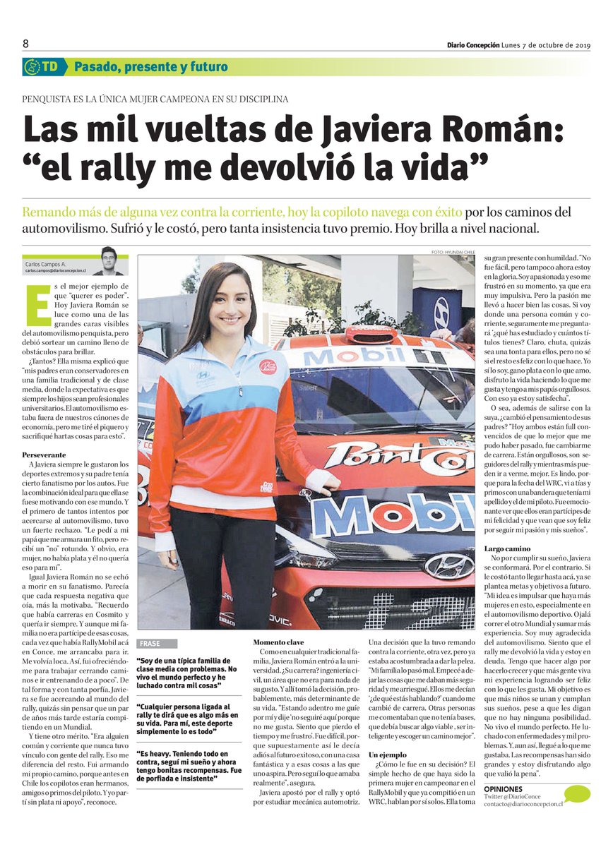 Hoy en Diario Concepción - Las mil vueltas de Javiera Román: “el rally me devolvió la vida” ¡Grande Javiiiiii! #RSMotorsport #PointColaRacing #Isopower #GiroEstrategico

diarioconcepcion.cl/deportes/2019/…