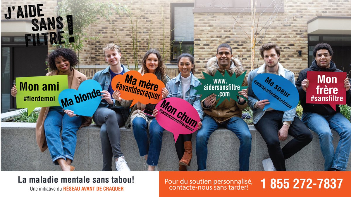 Bell_Cause's tweet photo. La #SSMM19 débute! @avantdecraquer mène une campagne de sensibilisation, #Aidersansfiltre pour enseigner aux jeunes de 18 à 25 ans l’importance de maintenir son propre équilibre en aidant un être cher atteint d’une maladie mentale. Pour en savoir plus https://t.co/bRSAUq3xsg https://t.co/j6SiuWNGmI