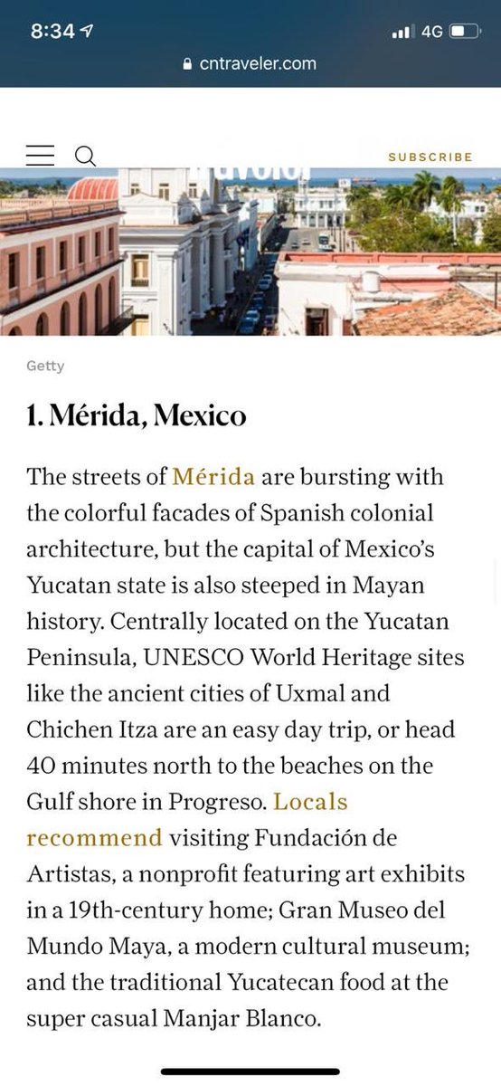 Mich_fridman's tweet photo. Cada año, la prestigiosa editorial @CNTraveler premia lo mejor del turismo. Estamos felices de que este año Mérida ha ganado el PRIMER LUGAR de las mejores pequeñas ciudades del mundo, por encima de destinos como Dresden, Quebec, Salzburgo, Florencia, Monte Carlo y Colonia. (1/2) https://t.co/I3PQ0cx8pm
