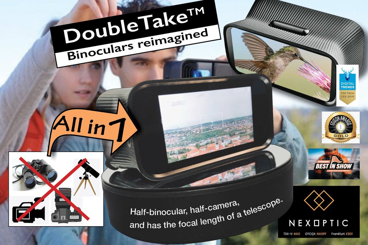 TimPetrovic's tweet image. At 10x #optical #zoom, #imagestabilization is an important feature for #binos. The #DoubleTake by @NexOpticTech has this, and thanks to the quad-core #Ambarella H2 processor, also allows for real-time #HiRez panning, all viewable through a bright 5&quot; #LCD #HiDef screen #birding