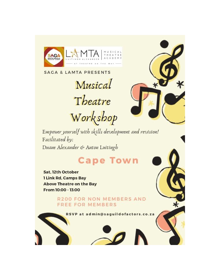 SAGActors's tweet photo. Are you ready for a Musical Theatre experience?
Free for SAGA members and R200 for non members. book your spot now at admin@saguildofactors.co.za #musicaltheatre #whatsyoursaga #iamactor https://t.co/C8fZ9Kocvi