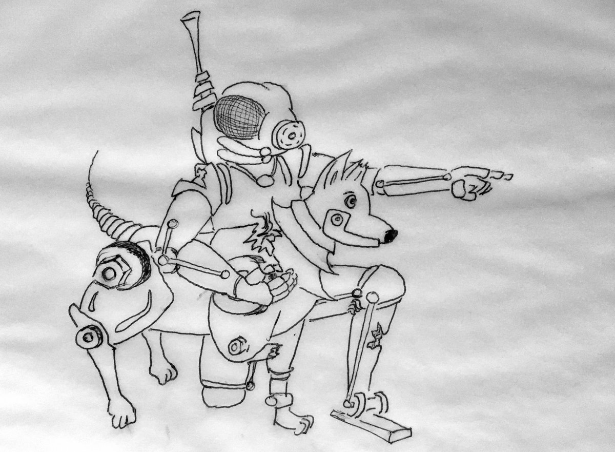 ckcosner's tweet photo. Rogue LOM droid and his best friend. Prompt was "Husky" #inktober #inktober2019 https://t.co/VuUouOdmdY
