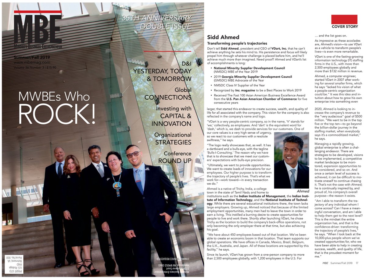 VDartInc's tweet photo. MBE Magazine features us in #MWBEsWhRock!  - MBE Magazine in their 35th Anniversary issue featured five inspiring entrepreneurs, @Sidvdart of VDart Inc is one amongst the other featured entrepreneurs. https://t.co/i9dox4SETg

 #MBEMagazine @MBEmag @NMSDCHQ @GMSDC @barbdaley https://t.co/gmjgxnhs9A