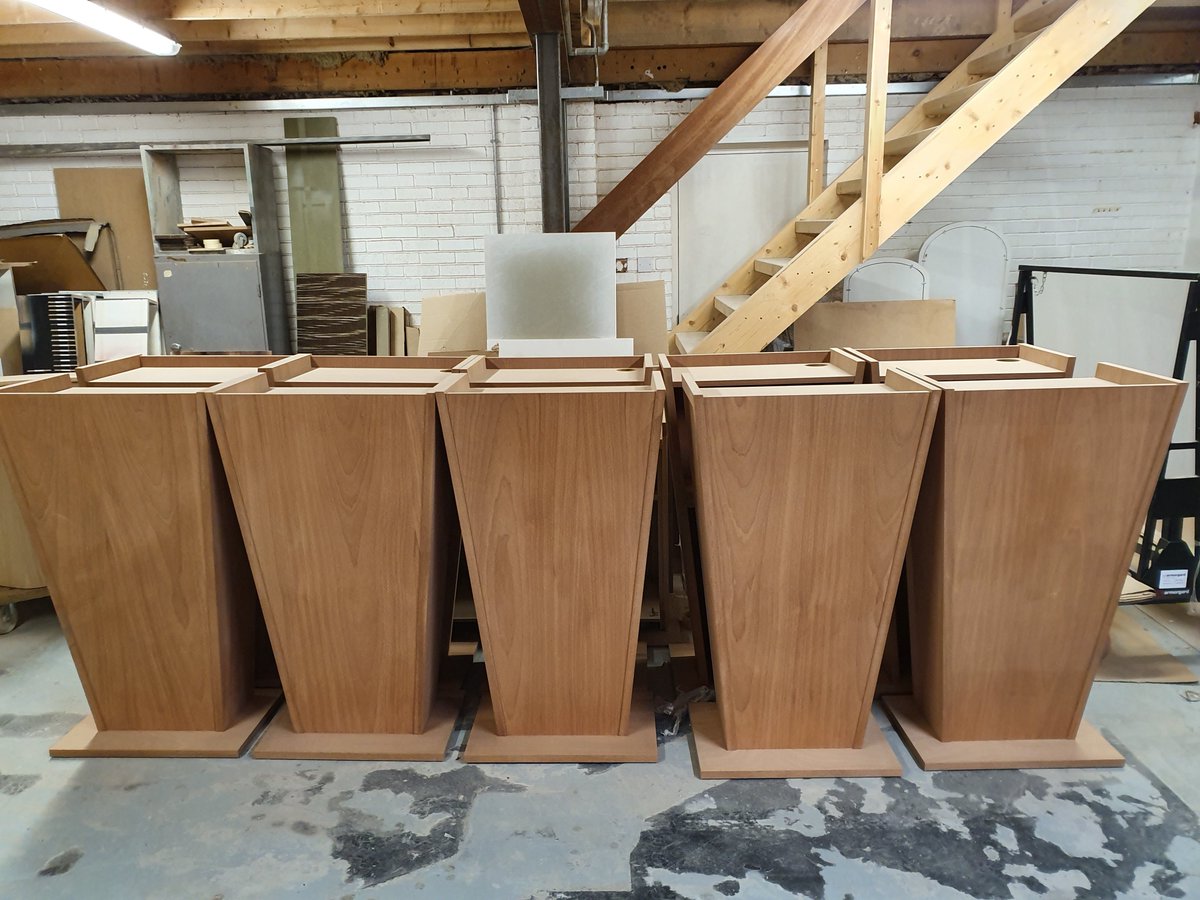 Another batch of our Presentation Lectern 12 waiting to go into our spray shop. This particular batch is made from a Sapele veneer. We offer great discounts for multiples! 

All done in house as you would expect from a dedicated UK manufacturer. 

#ukmfg #ukmanufacturing