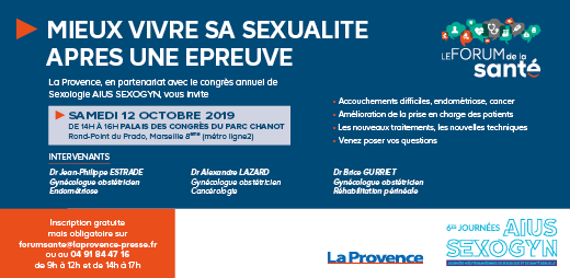 GynécoMarseille, en partenariat avec la Provence, vous invite à la conférence «Mieux vivre sa sexualité après une épreuve», samedi 12 octobre 2019 de 14h à 16h au Palais des Congrès du Parc Chanot. En savoir plus : buff.ly/2OqwVP3 #sexogyn #gynecomarseille #forumdelasante