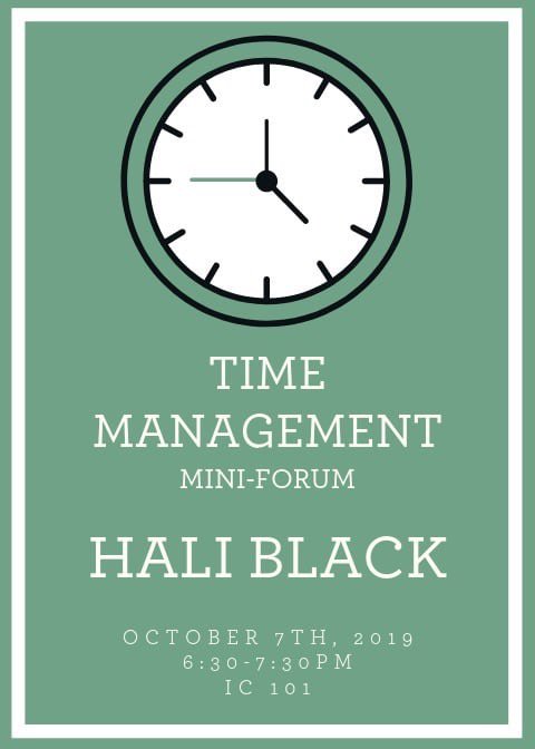 Join us for HCLC Mini-Forum with Hali Black! It will be a fun night with an interactive "escape room" game and great information on managing all of your activities and academics. It counts a Forum Elective credit. This event is 6:30-7:30pm in the the International Center RM 101.