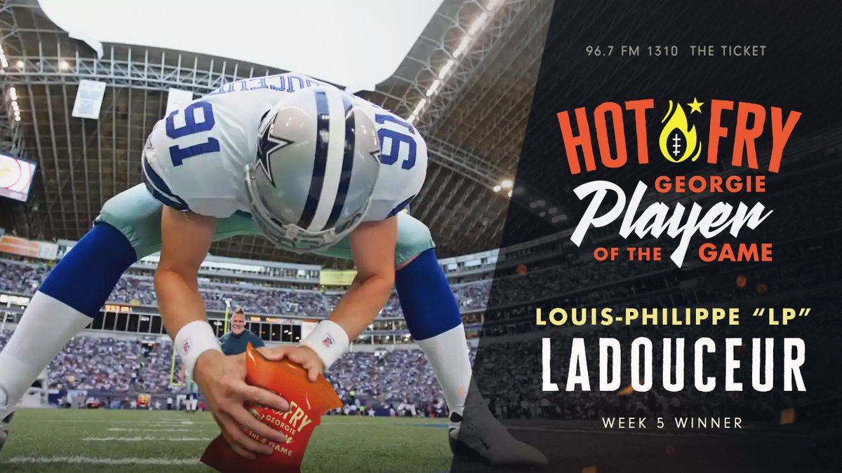 hotfrygeorgie's tweet photo. Congrats to that famous #DallasCowboys
 LS #LPLadouceur for winning his first Hot Fry Georgie Player of the Game!! (Someone had to!)🔥🏆 @junior_miller #JUBHAWK https://t.co/wYH68GJcHx