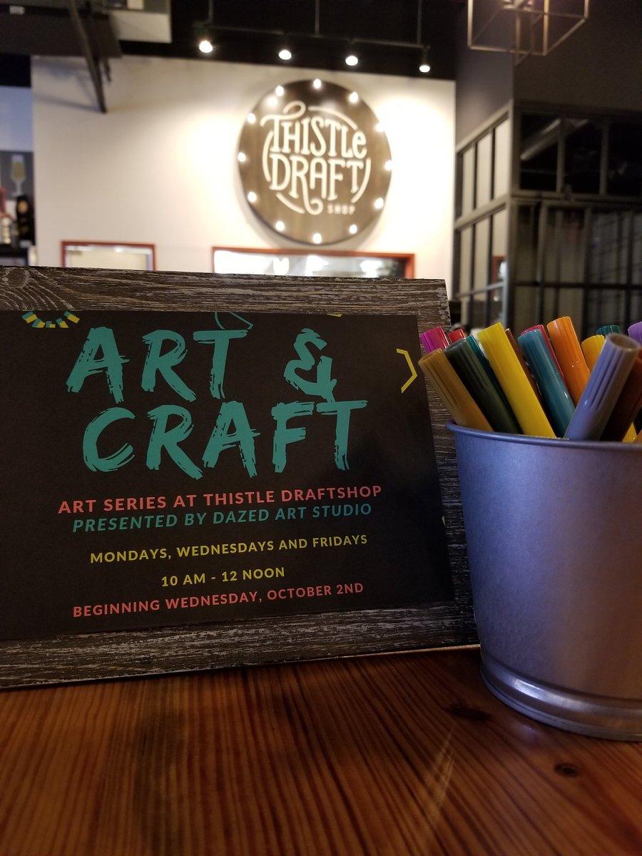 DazedStudioHTX's tweet photo. We're ready to party down with some morning Art! Join us @thistledraft from 10AM-NOON today before the Astros game! #MakeArtDrinkCraft #NoFearArt https://t.co/MfaPmKl7v7