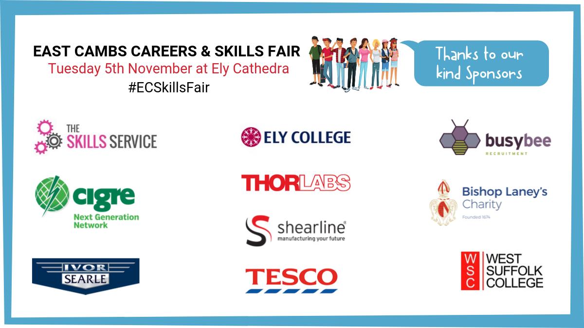 ec_skills's tweet photo. East Cambs Careers and Skills Fair #ECSkillsFair is being held on Tuesday 5th November at #Ely Cathedral.  Huge thanks to all the sponsors! @CIGREUKNGN @UK_Skills @elycollege @busy_recruit @ShearlineEng @BishopLaneyVI @IvorSearle @WestSuffolk @ElyTesco @Thorlabs @Ely_Cathedral https://t.co/vKd86763nO