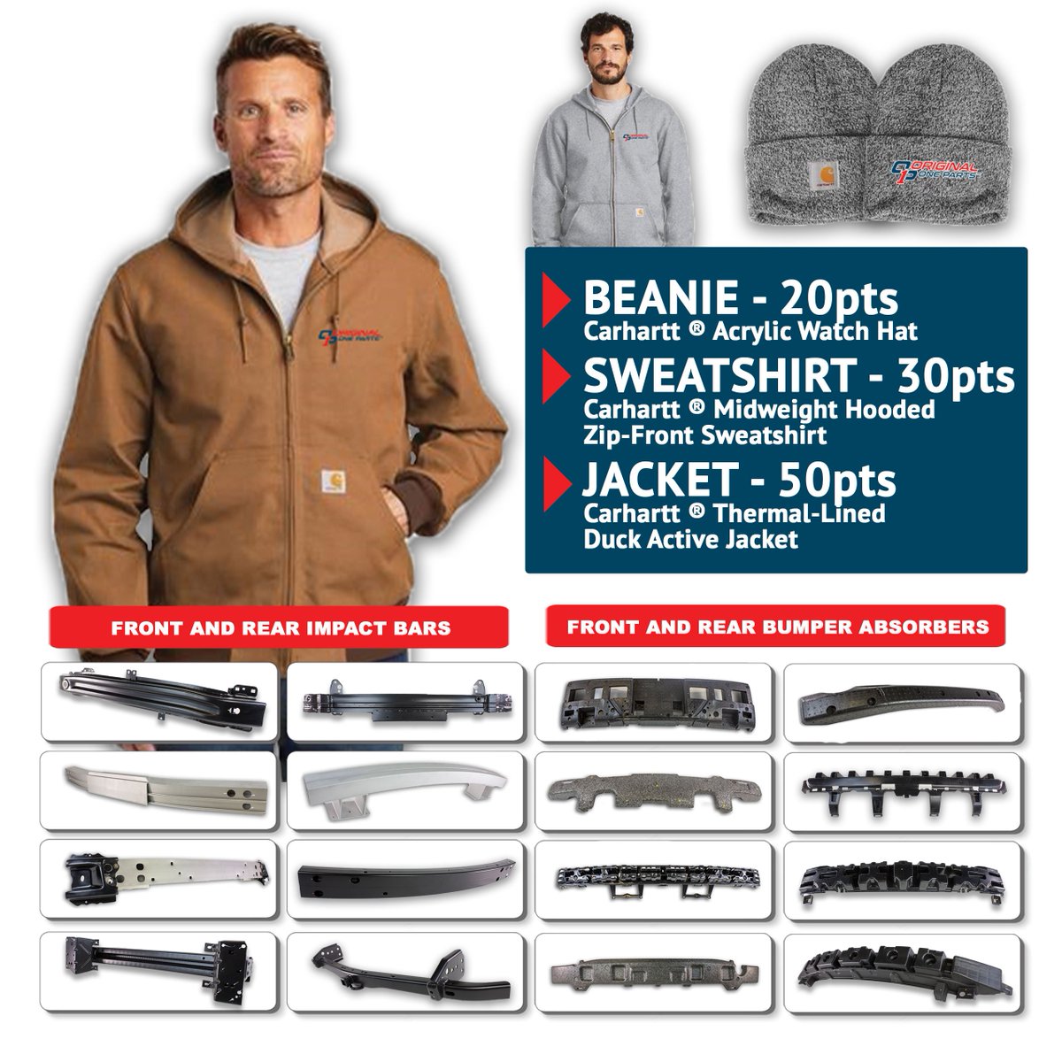 OriginalOnePart's tweet image. Calling all Auto Body Estimators or Part Purchasers! Earn free Carhartt gear just for quoting our Certified Original Impact Bars and Bumper Absorbers! Sign up today to start earning points!
#FreeShipping #LimitedLifetimeWarranty #PerfectFitGuarantee
bit.ly/30V72JY