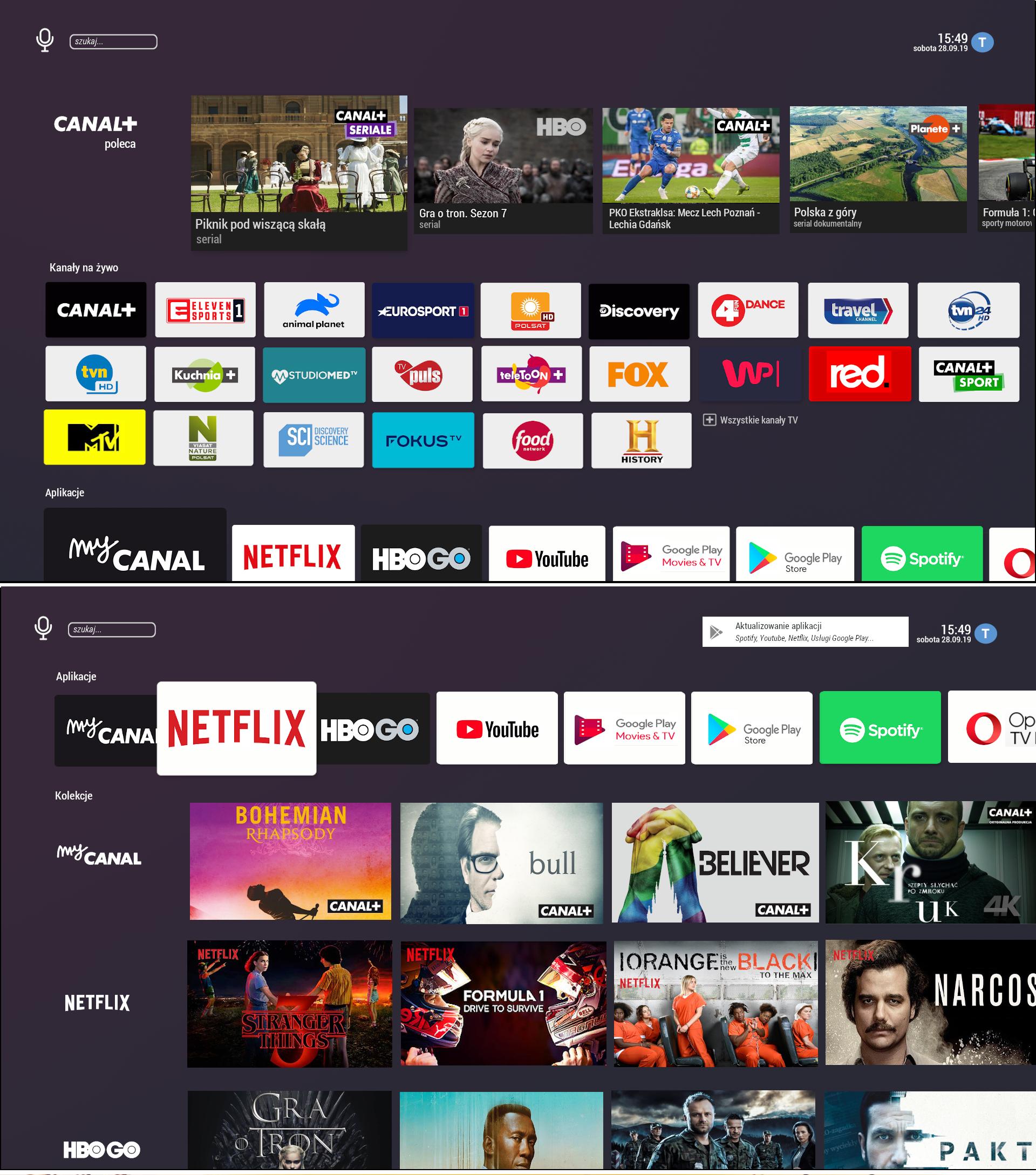 Screenshots de la nouvelle interface Android TV développée pour un prochain décodeur Canal+.