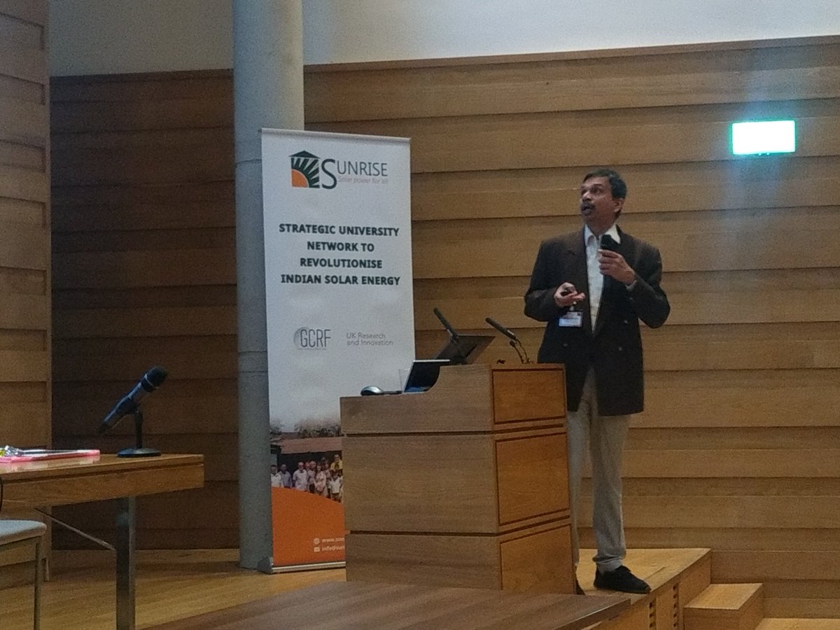 SUNRISEnet1's tweet image. Prof K S Narayan from @jncasr in Bangalore presenting on single pixel, hybrid perovskite devices -- we're lucky to have such dedicated partners travelling to Oxford to present for us!

#SolarPowerForAll