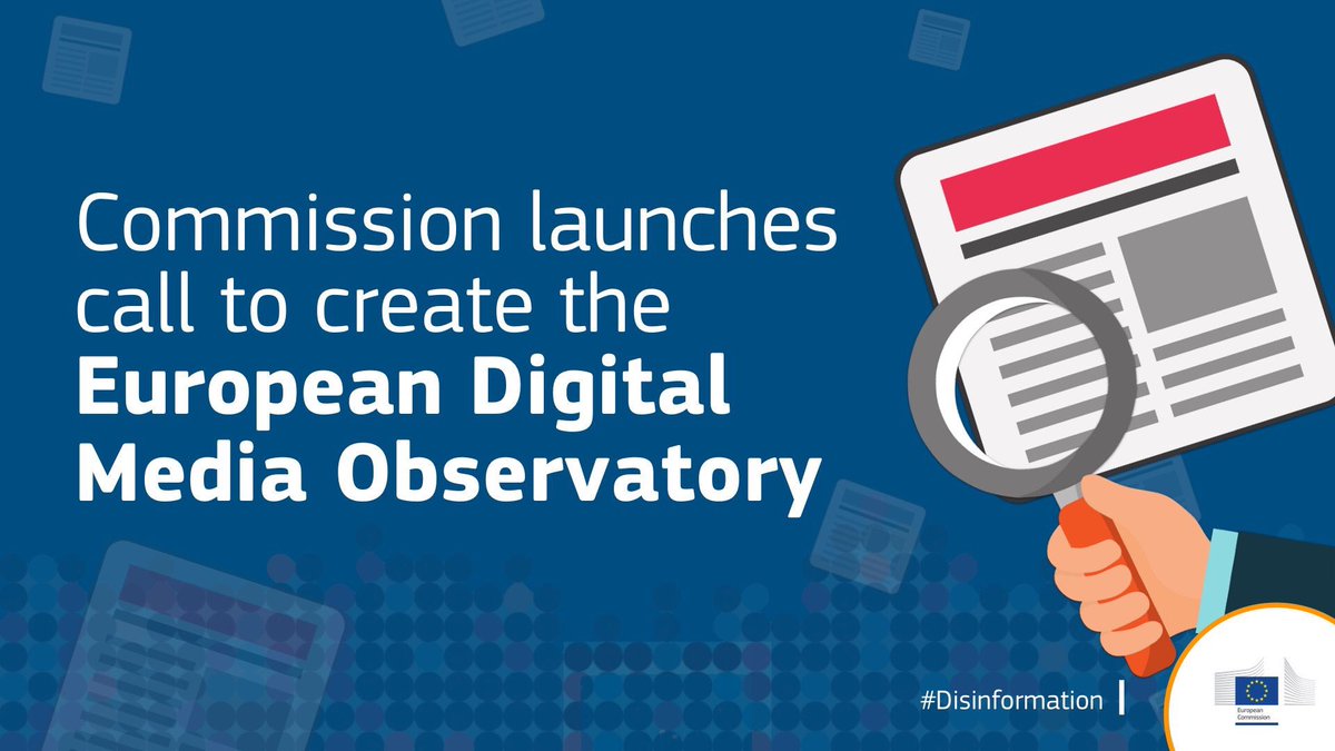 ViolaRoberto's tweet photo. Today we launched a €2.5mln tender which aims to create a European Digital Media Observatory, a #digital hub where factcheckers &amp; researchers can collaborate to combat online #disinformation. 

An important step, part of the Action plan launched last year https://t.co/Cu8QB8h00I https://t.co/5yfsK4rwlA