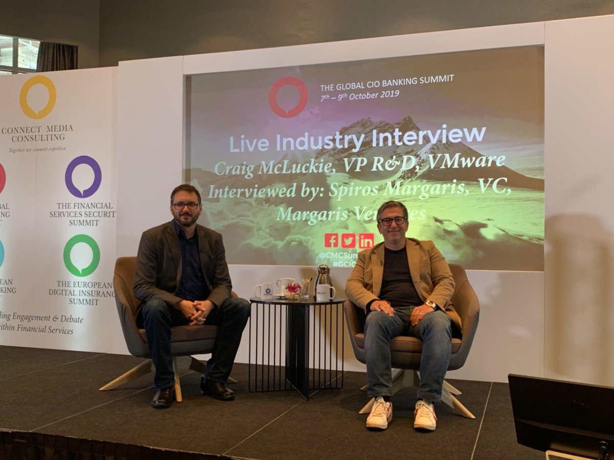 MatthewON's tweet image. @cmcluck fabulous interview with @SpirosMargaris at #GCIOB @vmware