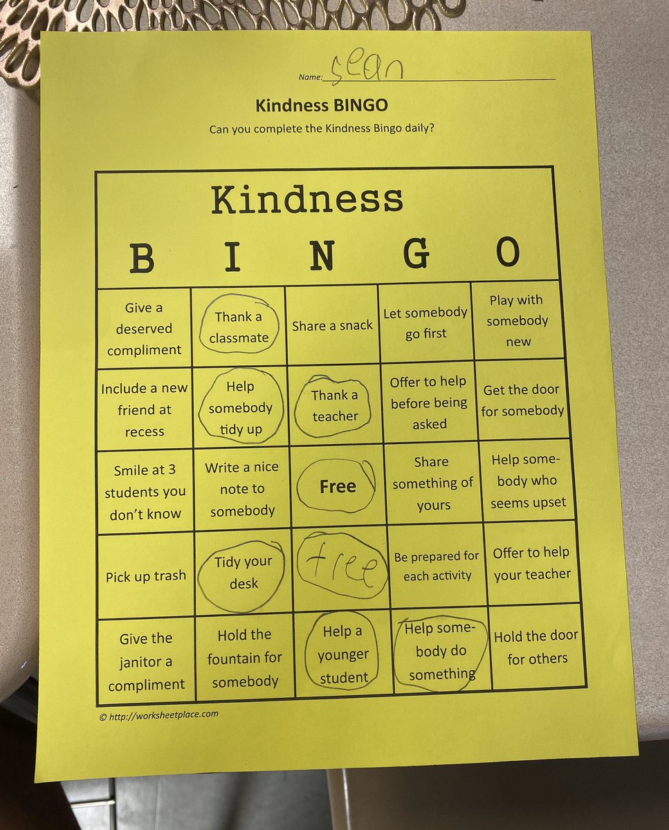 This guy almost has BINGO! The #blackwatermiddleexperience has challenged students to complete acts of kindness throughout the week starting with a little Monday morning bingo.