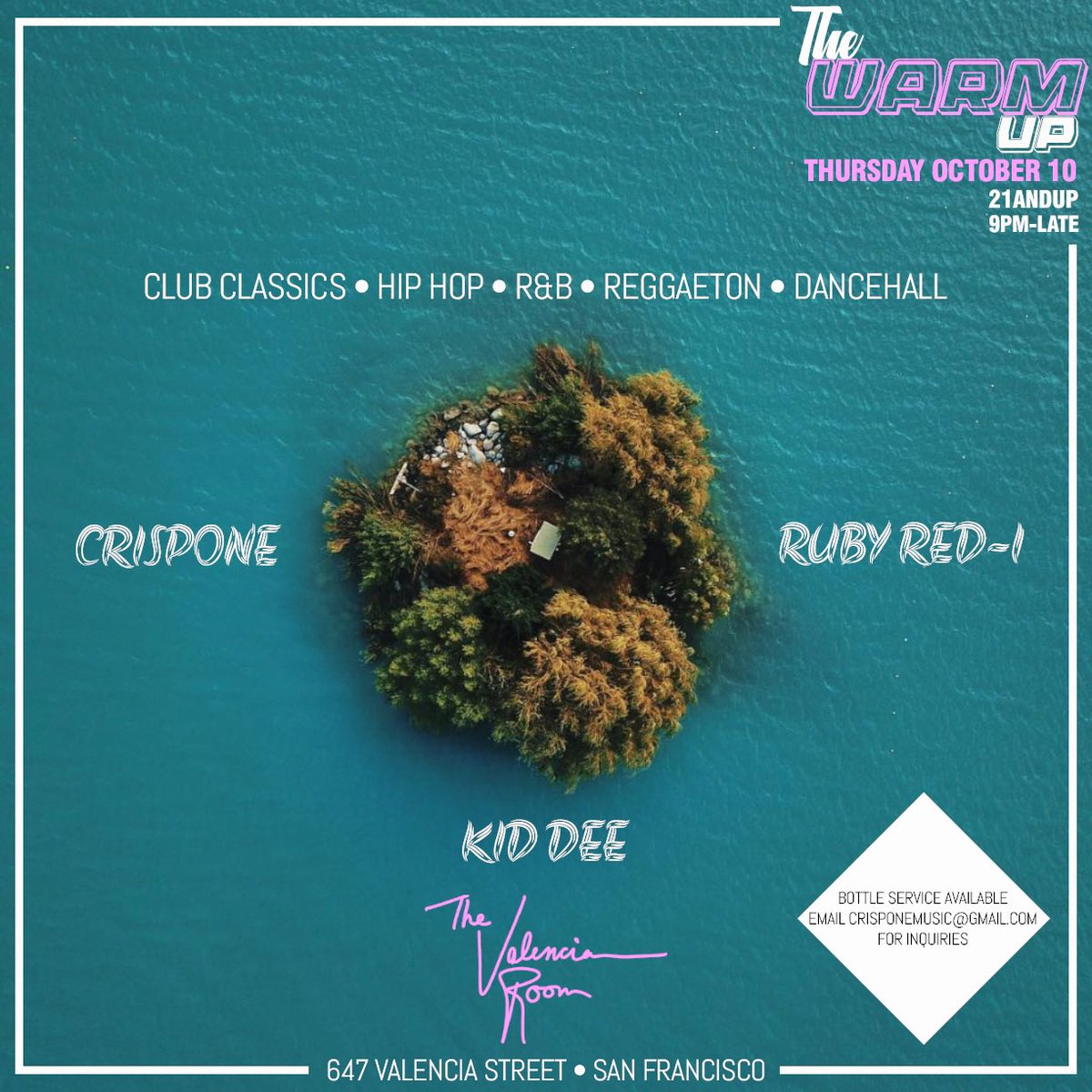 Thursday in the City!
The Warm Up w/ @deejay0337 &amp; <a href="/rubyredi_/">Ruby Red-i</a> at The Valencia Room! Pull up! #sf #SanFrancisco #bayarea #sfnightlife