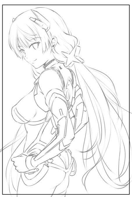 アンジェラさん下書き。線画や色塗りまでやるかわかりません楽園追放のキャラデザ超好き(;'∀`) 